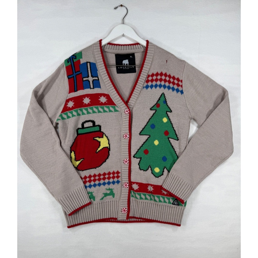 American Stitch XL Holiday Cardigan Ugly Christmas Sweater Acrylic Peppermint